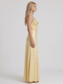 Nadine | Satin Maxi Dress – Evening Cowl Neck Spaghetti Strap Draped Front