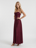 Nadine | Satin Maxi Dress – Evening Cowl Neck Spaghetti Strap Draped Front
