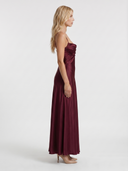 Nadine | Satin Maxi Dress – Evening Cowl Neck Spaghetti Strap Draped Front