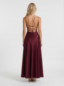 Nadine | Satin Maxi Dress – Evening Cowl Neck Spaghetti Strap Draped Front
