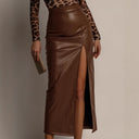Nerissa | High Waist Maxi Skirt – Casual Side Slit Glossy Finish Long Length