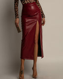 Nerissa | High Waist Maxi Skirt – Casual Side Slit Glossy Finish Long Length