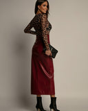 Nerissa | High Waist Maxi Skirt – Casual Side Slit Glossy Finish Long Length