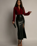 Nerissa | High Waist Maxi Skirt – Casual Side Slit Glossy Finish Long Length