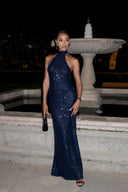 Nevaeh | Sequin Halter Maxi Dress – Evening High Neck Sleeveless Floor Length