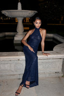 Nevaeh | Sequin Halter Maxi Dress – Evening High Neck Sleeveless Floor Length