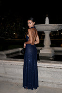 Nevaeh | Sequin Halter Maxi Dress – Evening High Neck Sleeveless Floor Length