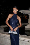 Nevaeh | Sequin Halter Maxi Dress – Evening High Neck Sleeveless Floor Length
