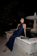 Nevaeh | Sequin Halter Maxi Dress – Evening High Neck Sleeveless Floor Length