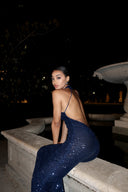 Nevaeh | Sequin Halter Maxi Dress – Evening High Neck Sleeveless Floor Length