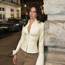 Niamh | Satin Button Top – Deep V Collared Long Sleeve