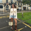 Niamh | Satin Button Top – Deep V Collared Long Sleeve
