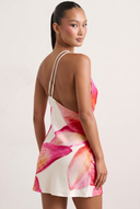 Nica | Floral One Shoulder Mini Dress – Draped Neck Asymmetric Ruched Party Dress