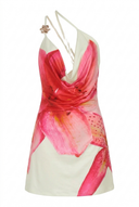 Nica | Floral One Shoulder Mini Dress – Draped Neck Asymmetric Ruched Party Dress