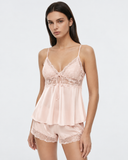 Nicola | Floral Lace Pajama Set – Sleepwear V Neck Camisole Front Bow Shorts