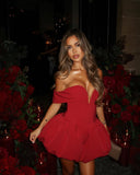 Nina | Bubble Mini – Off Shoulder Sweetheart Plunge Puff Skirt Party Dress
