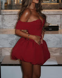 Nina | Bubble Mini – Off Shoulder Sweetheart Plunge Puff Skirt Party Dress