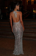 Noé | Sequin Maxi – Deep V Neck Halter Sleeveless Body-Con Formal Evening Dress