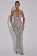 Noé | Sequin Maxi – Deep V Neck Halter Sleeveless Body-Con Formal Evening Dress