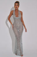 Noé | Sequin Maxi – Deep V Neck Halter Sleeveless Body-Con Formal Evening Dress