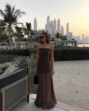 Noella | Strapless Asymmetric Maxi Dress – Scarf Neck Split Formal Evening Gown