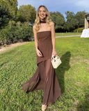 Noella | Strapless Asymmetric Maxi Dress – Scarf Neck Split Formal Evening Gown