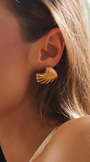 Noelle | Gold Ribbed Crescent Stud Earrings – Chunky Half Moon Everyday Jewellery