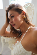 Noelle | Gold Ribbed Crescent Stud Earrings – Chunky Half Moon Everyday Jewellery