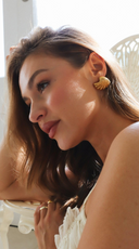 Noelle | Gold Ribbed Crescent Stud Earrings – Chunky Half Moon Everyday Jewellery