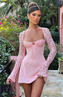 Noemi | Summer Lace Sleeve Mini – Tie Front Flare Cuff Party Dress