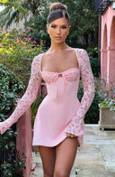 Noemi | Summer Lace Sleeve Mini – Tie Front Flare Cuff Party Dress