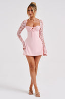 Noemi | Summer Lace Sleeve Mini – Tie Front Flare Cuff Party Dress