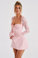 Noemi | Summer Lace Sleeve Mini – Tie Front Flare Cuff Party Dress