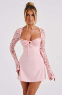 Noemi | Summer Lace Sleeve Mini – Tie Front Flare Cuff Party Dress