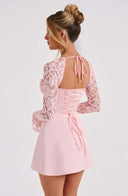 Noemi | Summer Lace Sleeve Mini – Tie Front Flare Cuff Party Dress
