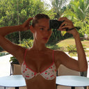 Nolani | Strawberry Print Bikini Set – Gingham Trim Underwire Top Side Tie Swimwear