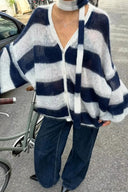 Norah | Oversized Striped Cardigan – V Neck Button Front Balloon Sleeve