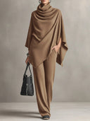 Noreen | Ribbed Two Piece Set – Casual V Neck Long Sleeve Wide Leg Pants