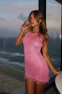 Nova | Sparkle Knit Mini – Crew Neck Sleeveless Cut-Out Back Summer Party Dress