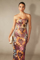 Novalee | Floral Embroidered Maxi Dress – Strapless Wedding Guest Sequin