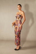Novalee | Floral Embroidered Maxi Dress – Strapless Wedding Guest Sequin