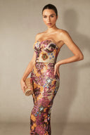 Novalee | Floral Embroidered Maxi Dress – Strapless Wedding Guest Sequin