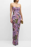 Novalee | Floral Embroidered Maxi Dress – Strapless Wedding Guest Sequin