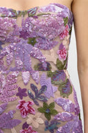 Novalee | Floral Embroidered Maxi Dress – Strapless Wedding Guest Sequin