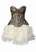 Nyla | Strapless Lace Corset Mini – Sweetheart Tiered Ruffle Skirt Cocktail Party Dress