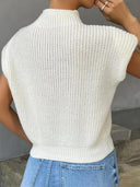 Nyomi | Cable Knit Tops – Casual Mock Neck Cap Sleeve Chevron Pattern