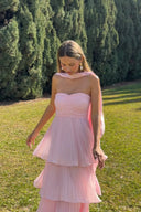 Odessa | Strapless Pleated Maxi – Sweetheart Tiered Skirt Wedding Guest Dress
