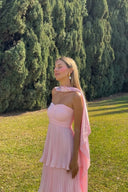 Odessa | Strapless Pleated Maxi – Sweetheart Tiered Skirt Wedding Guest Dress