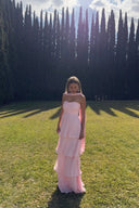 Odessa | Strapless Pleated Maxi – Sweetheart Tiered Skirt Wedding Guest Dress
