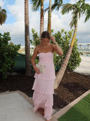 Odessa | Strapless Pleated Maxi – Sweetheart Tiered Skirt Wedding Guest Dress